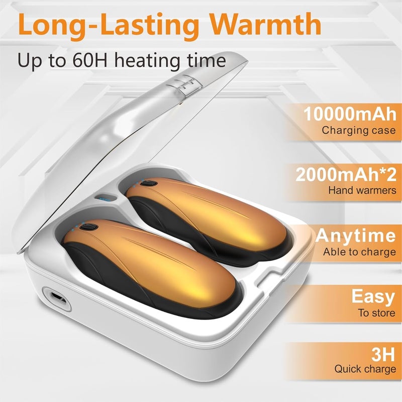 Yuegit Hand Warmers Rechargeable 2Pack,14000mAh Electric Hand Warmers with Charging Case,Quick Charge Portable Heater,Gifts for Christmas,Winter,Outdoor,Camping,Hunting Accessories - Image 2